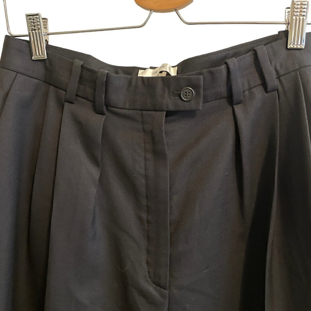 The Row Marian Wool Blend Pleated Front High Rise Wide Leg Pants Black 8 - Picture 3 of 12
